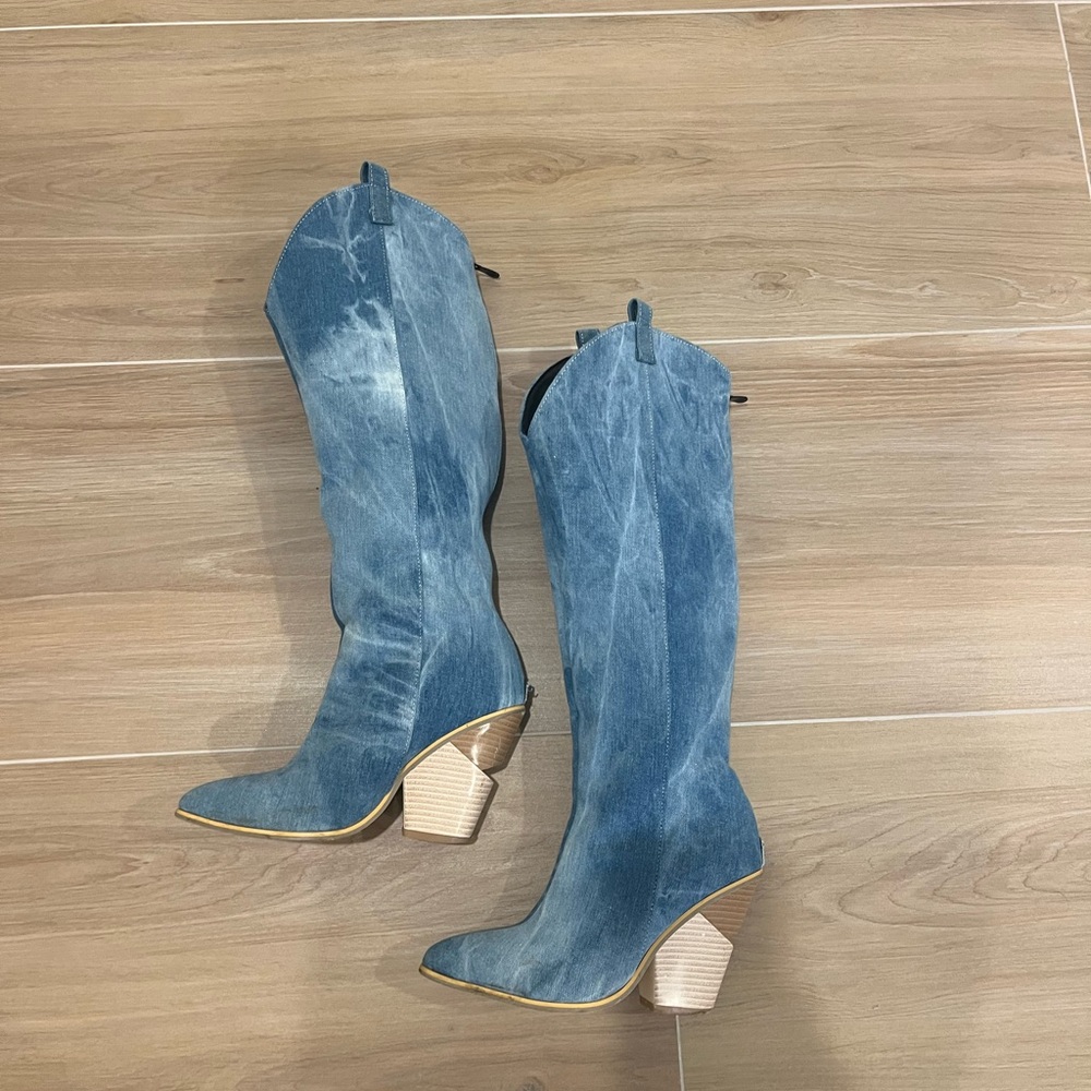 Blue Denim Western Boots